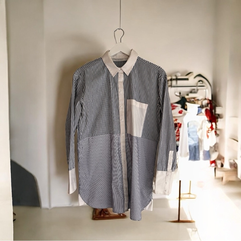Chic Striped Women's Blouse in Blue and White